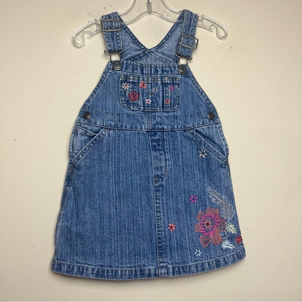 Baby GAP Embroidered Pink Floral Denim Overalls Y2K vintage